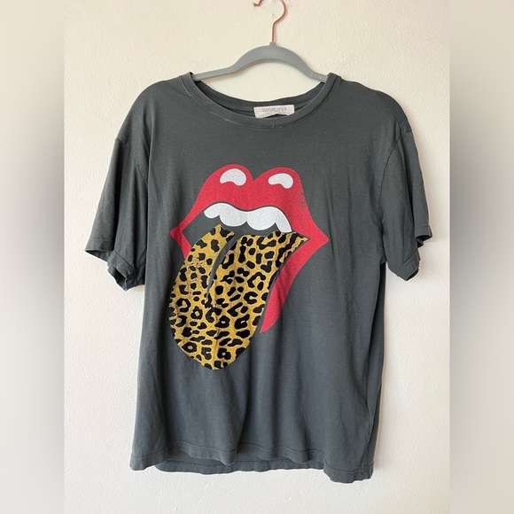 Daydreamer x Free People Black Rolling Stones Flocked Leopard Tongue Tour Tee - Picture 3 of 6